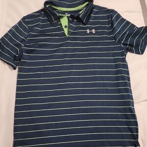 Under Armour Blue Polo with Lime Stripes